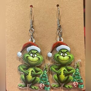 Grinch Christmas Dangle Earrings Santa Hat Holiday Novelty NWT